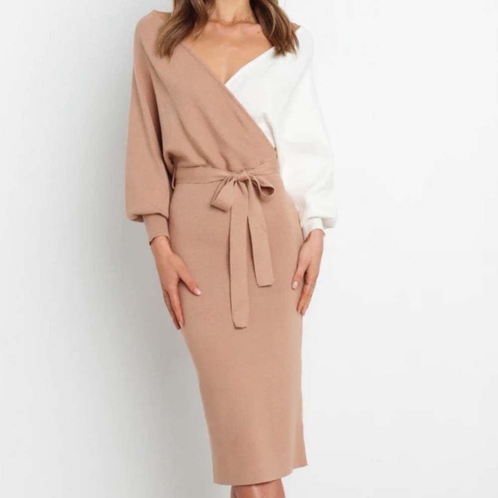 Petal & Pup Beige and Cream Long Sleeve Dress
